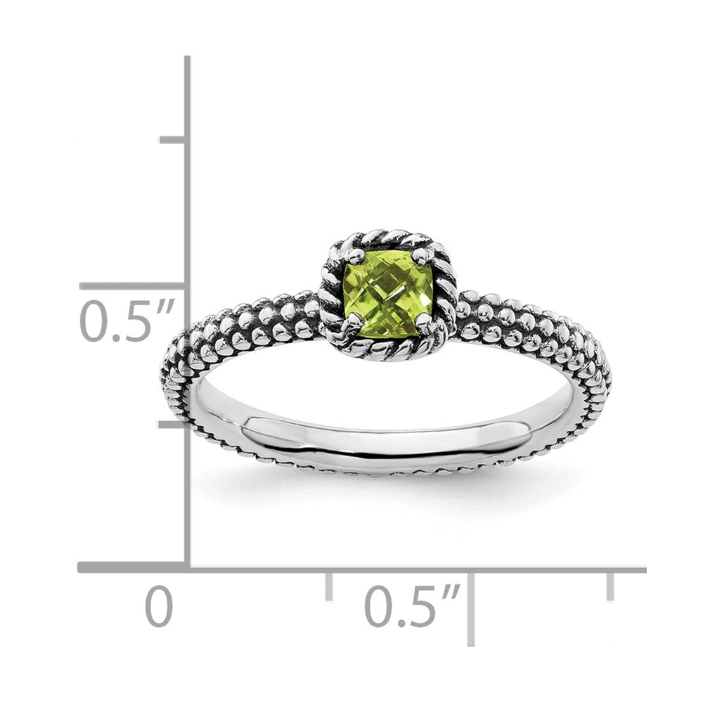 Sterling Silver Stackable Expressions Checker Cut Peridot Antiqued Ring