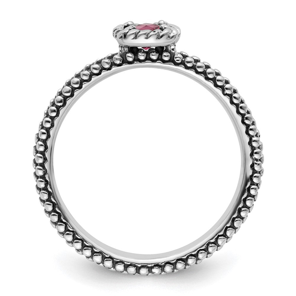 Sterling Silver Stackable Expressions Checker Cut Pink Tourmaline Ring