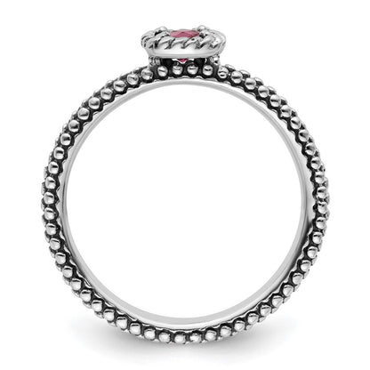 Sterling Silver Stackable Expressions Checker Cut Pink Tourmaline Ring