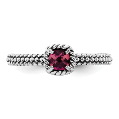 Sterling Silver Stackable Expressions Checker Cut Pink Tourmaline Ring