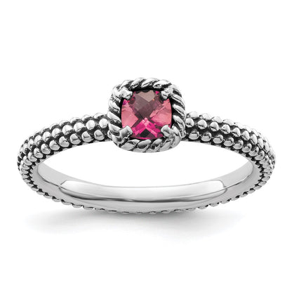 Sterling Silver Stackable Expressions Checker Cut Pink Tourmaline Ring