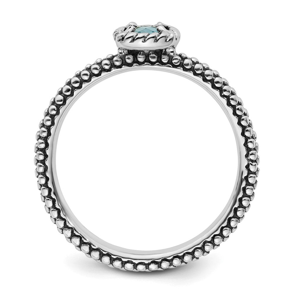 Sterling Silver Stackable Expressions Checker Cut Blue Topaz Antiqued Ring