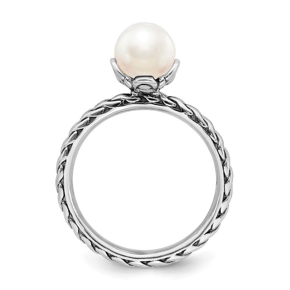 Sterling Silver Stack Exp. 7.0 7.5mm White Fw Cultured Pearl Ring