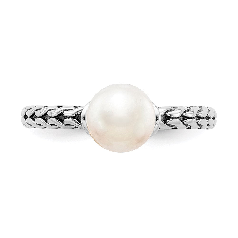 Sterling Silver Stack Exp. 7.0 7.5mm White Fw Cultured Pearl Ring