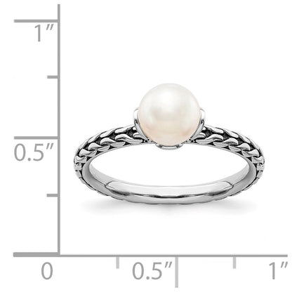 Sterling Silver Stack Exp. 7.0 7.5mm White Fw Cultured Pearl Ring