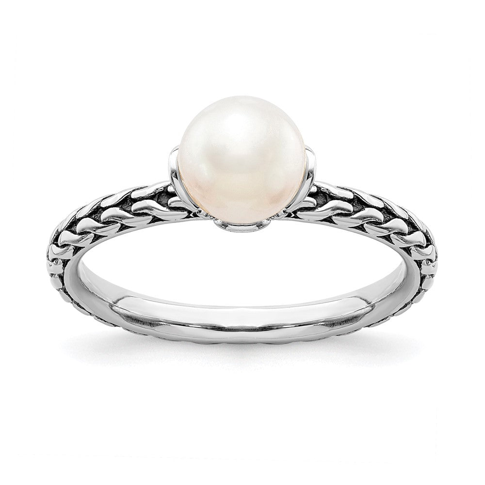 Sterling Silver Stack Exp. 7.0 7.5mm White Fw Cultured Pearl Ring