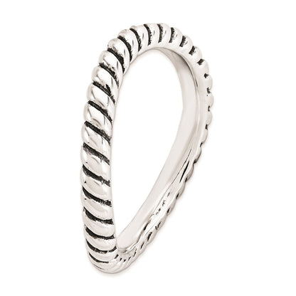 Sterling Silver Stackable Expressions Polished Antiqued Wave Ring