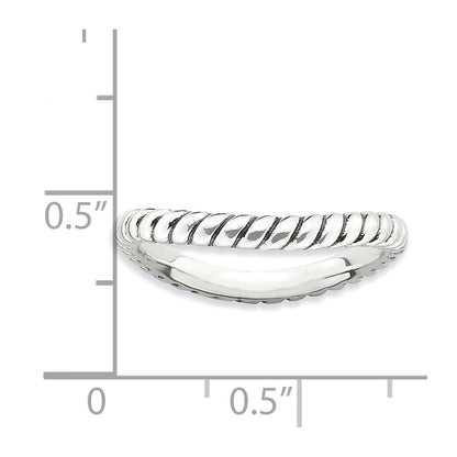 Sterling Silver Stackable Expressions Polished Antiqued Wave Ring