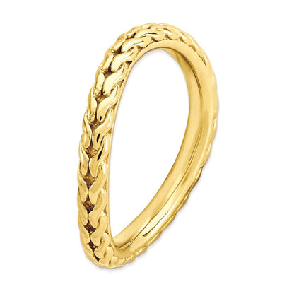 Sterling Silver Stackable Expressions Polished Gold Plated Wave Ring