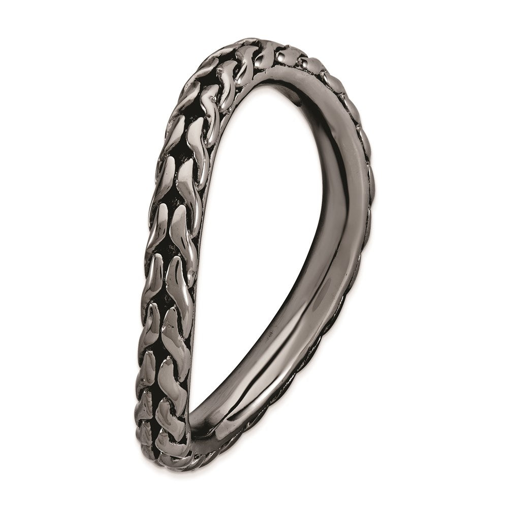Sterling Silver Stackable Expressions Polished Black Plated Wave Ring