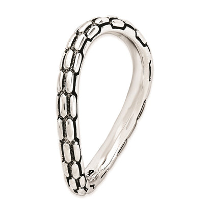 Sterling Silver Stackable Expressions Polished Antiqued Wave Ring