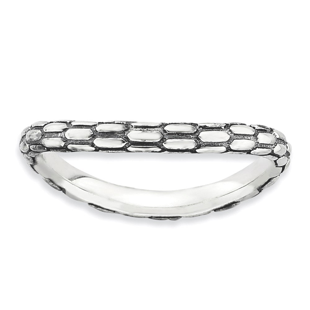 Sterling Silver Stackable Expressions Polished Antiqued Wave Ring