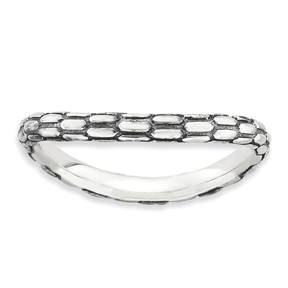 Sterling Silver Stackable Expressions Polished Antiqued Wave Ring