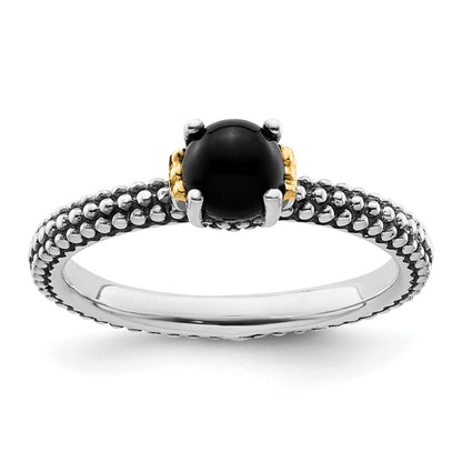 14K/Silver Two Tone Sterling Silver & 14K Stackable Expressions Onyx Antiqued Ring