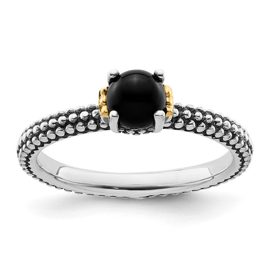 14K/Silver Two Tone Sterling Silver & 14K Stackable Expressions Onyx Antiqued Ring