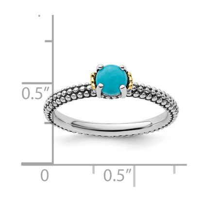 14K/Silver Two Tone Sterling Silver & 14K Stackable Expressions Turquoise Antiqued Ring