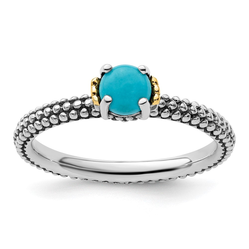 14K/Silver Two Tone Sterling Silver & 14K Stackable Expressions Turquoise Antiqued Ring