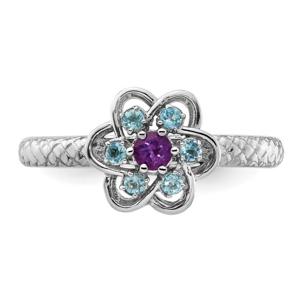 Sterling Silver Stackable Expressions Amethyst & Blue Topaz Ring