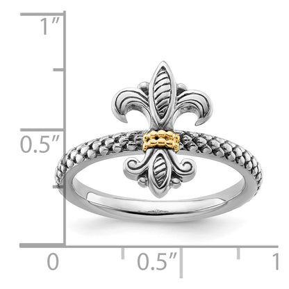 14K/Silver Two Tone Sterling Silver & 14K Stackable Expressions Antiqued Ring