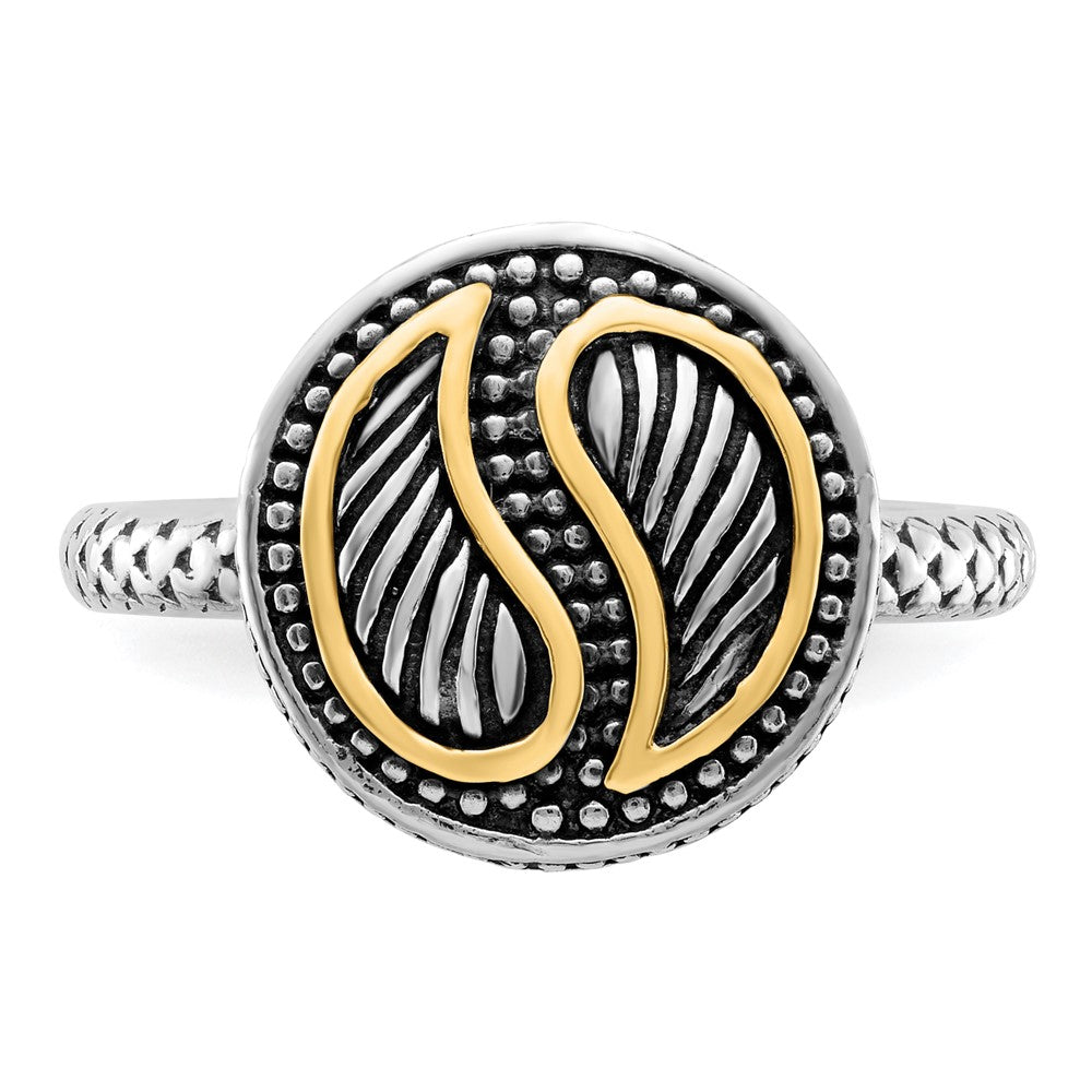 14K/Silver Two Tone Sterling Silver & 14K Stackable Expressions Antiqued Ring