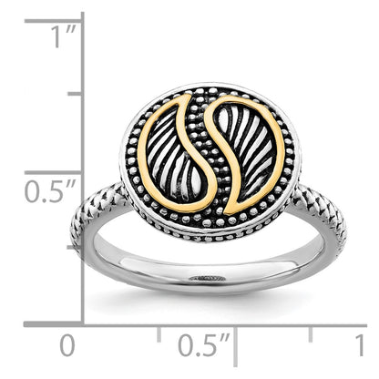 14K/Silver Two Tone Sterling Silver & 14K Stackable Expressions Antiqued Ring