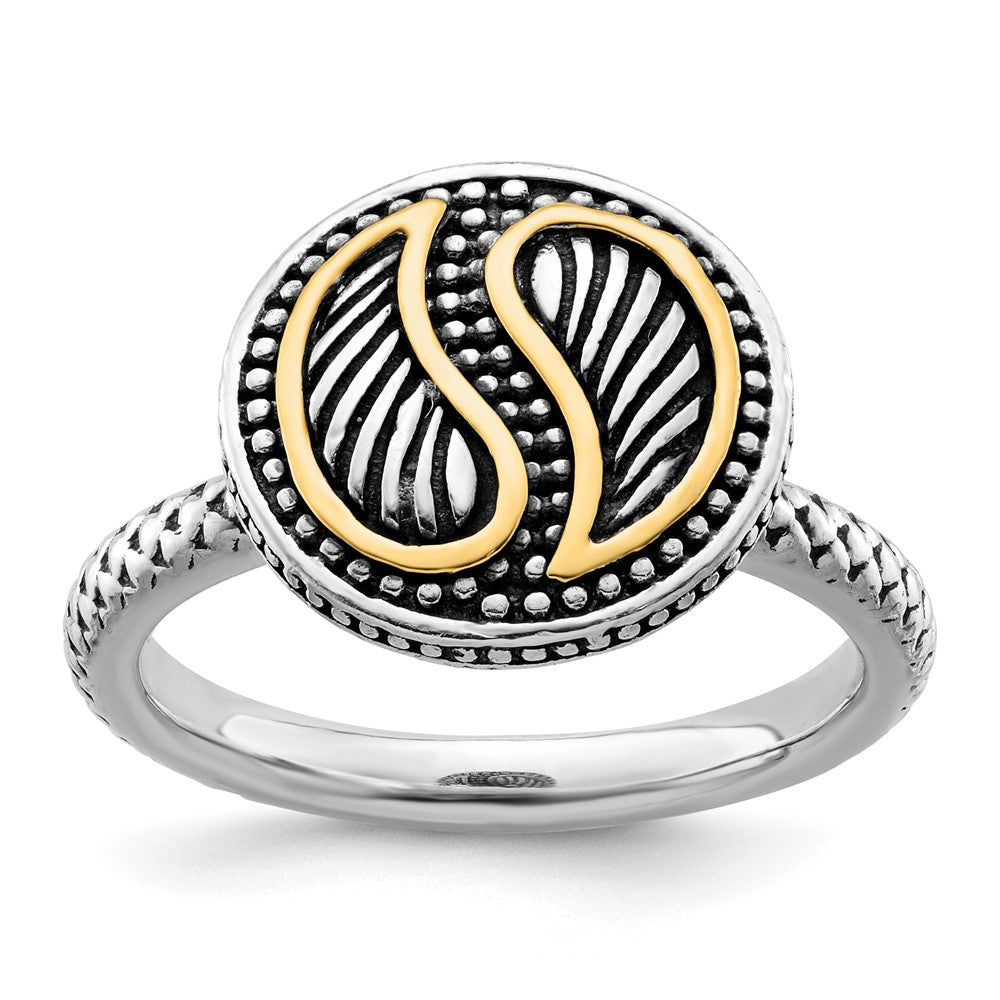 14K/Silver Two Tone Sterling Silver & 14K Stackable Expressions Antiqued Ring