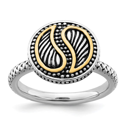14K/Silver Two Tone Sterling Silver & 14K Stackable Expressions Antiqued Ring