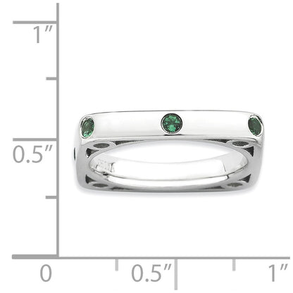 Sterling Silver Stackable Expressions Polished Created Emerald Square Ring