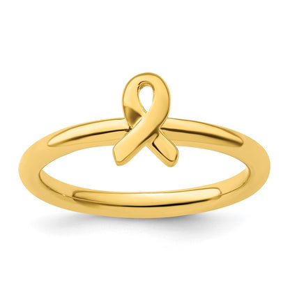 Sterling Silver Stackable Expressions Gold Plated Awareness Ribbon Ring