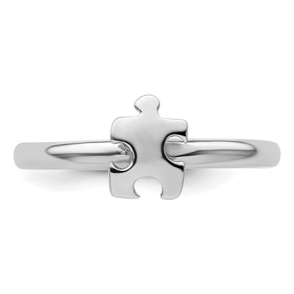 Sterling Silver Stackable Exp. Rhodium Plated Awareness Puzzle Piece Ring