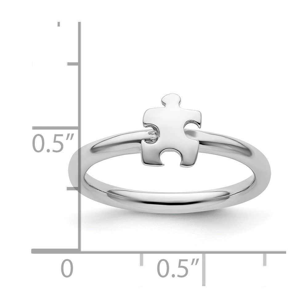 Sterling Silver Stackable Exp. Rhodium Plated Awareness Puzzle Piece Ring