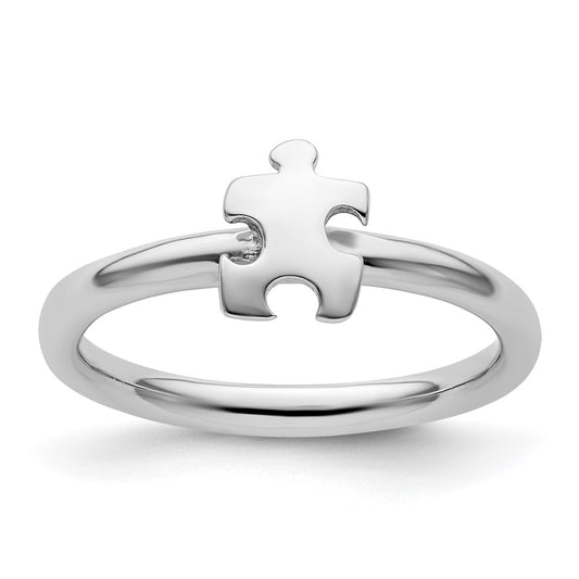 Sterling Silver Stackable Exp. Rhodium Plated Awareness Puzzle Piece Ring