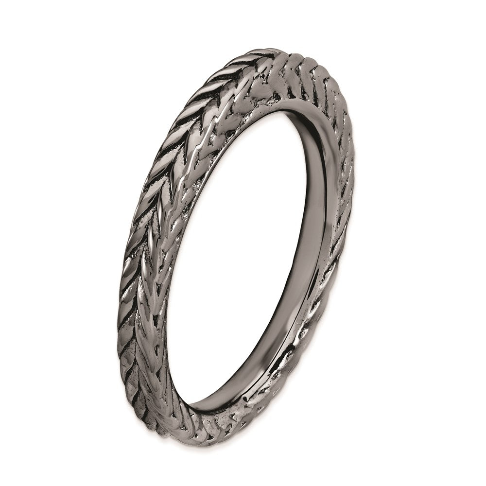 Sterling Silver Stackable Expressions Black Plated Domed Ring