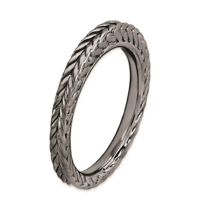 Sterling Silver Stackable Expressions Black Plated Domed Ring