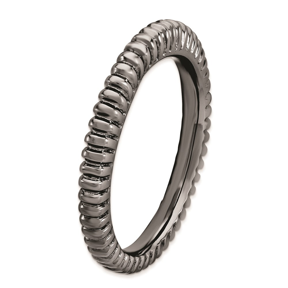Sterling Silver Stackable Expressions Black Plated Domed Ring