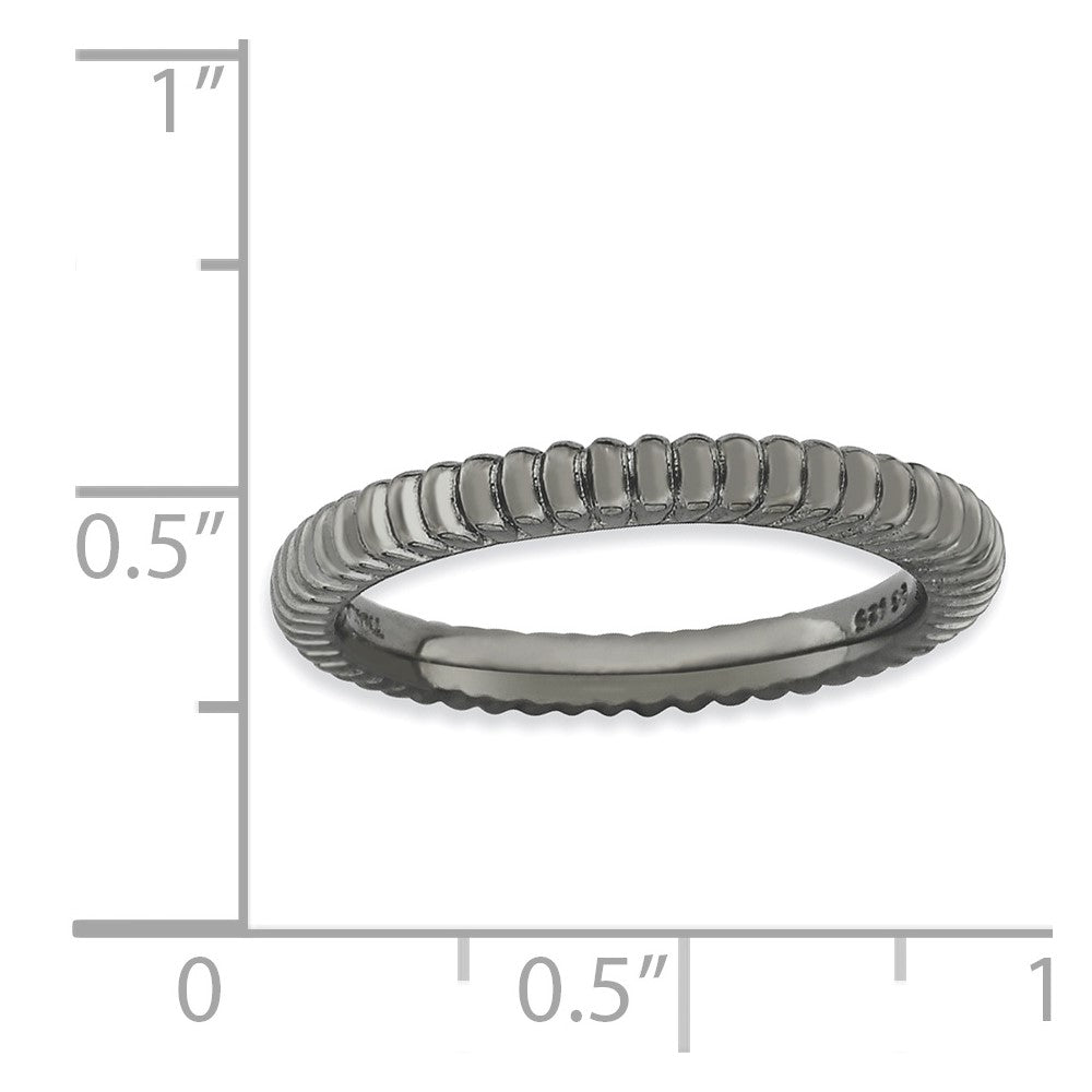 Sterling Silver Stackable Expressions Black Plated Domed Ring