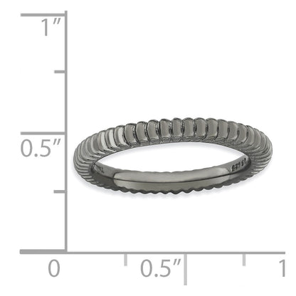 Sterling Silver Stackable Expressions Black Plated Domed Ring