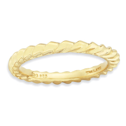 Sterling Silver Stackable Expressions Gold Plated Domed Ring (Size 8 Only)