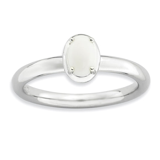 Sterling Silver Stackable Expressions White Agate Polished Ring