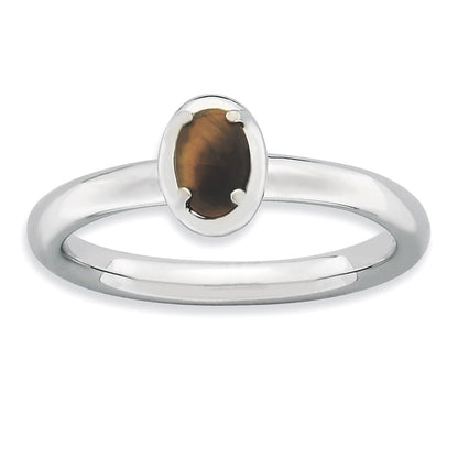 Sterling Silver Stackable Expressions Tiger'S Eye Polished Ring