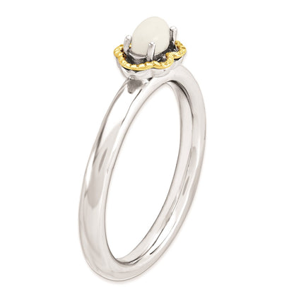 Sterling Silver & 14K Stackable Expressions White Agate Polished Ring