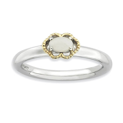Sterling Silver & 14K Stackable Expressions White Agate Polished Ring