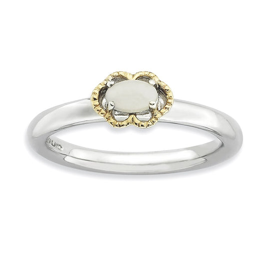 Sterling Silver & 14K Stackable Expressions White Agate Polished Ring