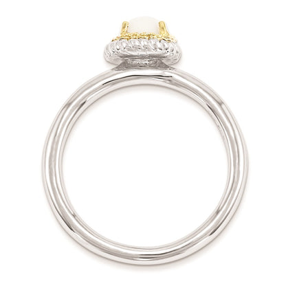 14K/Silver Two Tone Sterling Silver & 14K Stackable Expressions White Agate Polished Ring