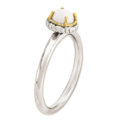 14K/Silver Two Tone Sterling Silver & 14K Stackable Expressions White Agate Polished Ring