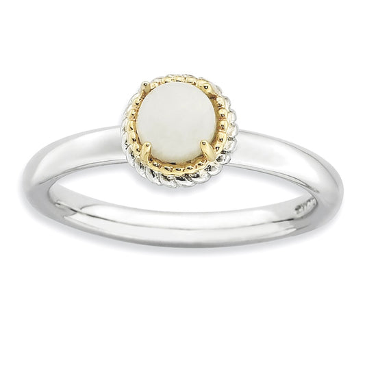 14K/Silver Two Tone Sterling Silver & 14K Stackable Expressions White Agate Polished Ring