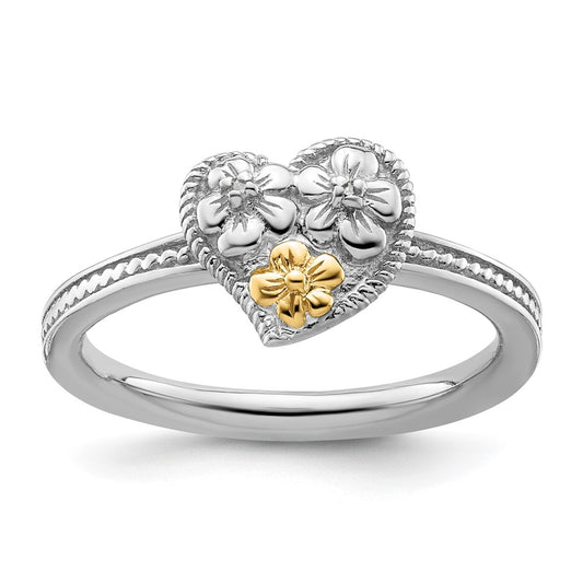 14K/Silver Two Tone Sterling Silver & 14K Stackable Expressions Diamond Heart Ring