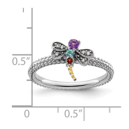 14K/Silver Two Tone Sterling Silver&14K Stackable Expressions Gemstone & Diamond Dragonfly Ring
