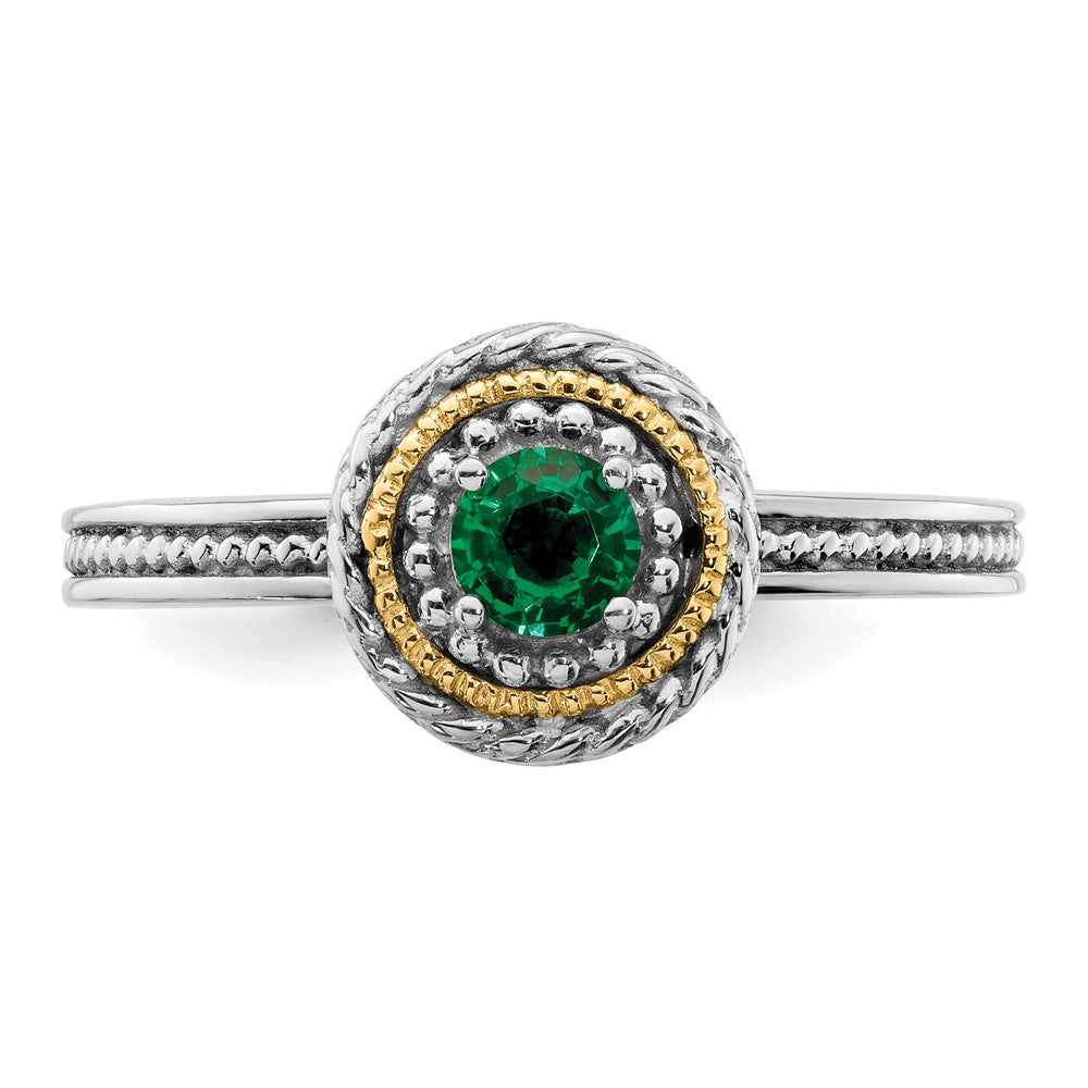 14K/Silver Two Tone Sterling Silver & 14K Stackable Expressions Created Emerald Ring