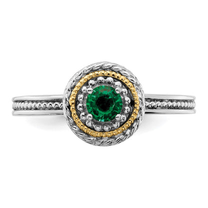 14K/Silver Two Tone Sterling Silver & 14K Stackable Expressions Created Emerald Ring